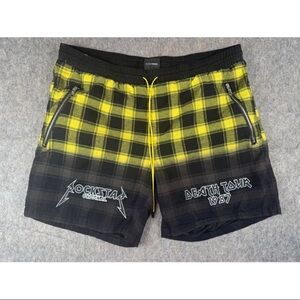 Rockstar Original Shorts Mens W40 Black Yellow Plaid Mesh Lined Drawstring Waist